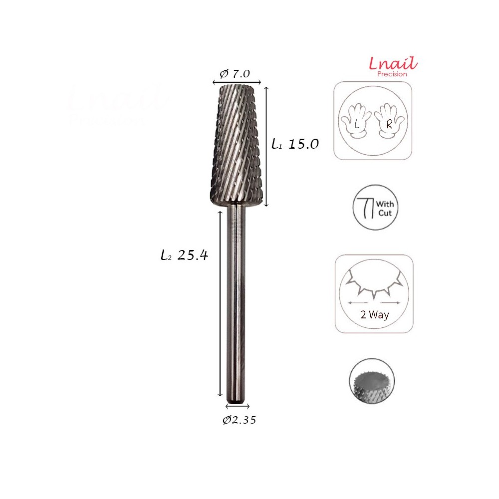 Carbide Cone Bit 7.0mm Medium Cross Cut WL 15.0mm L/R