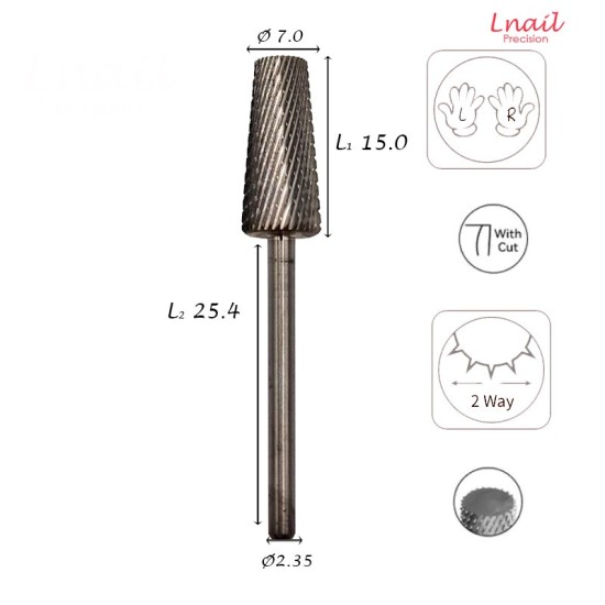 Hartmetall Konus 7,0 mm Fein Kreuzverzahnung AL 15,0 mm L/R
