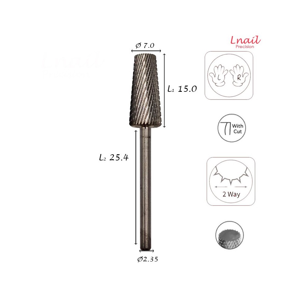 Fresa Cono 7,0mm Fina Corte Cruzado LT 15,0mm L/R