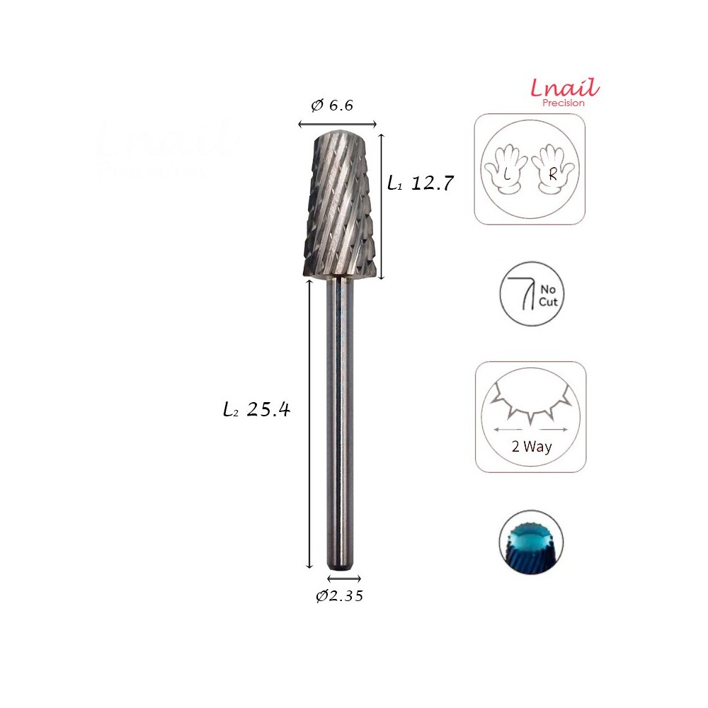 Fresa Cono 6,6mm Extra Grossa Taglio Incrociato LL 12,7mm L/R