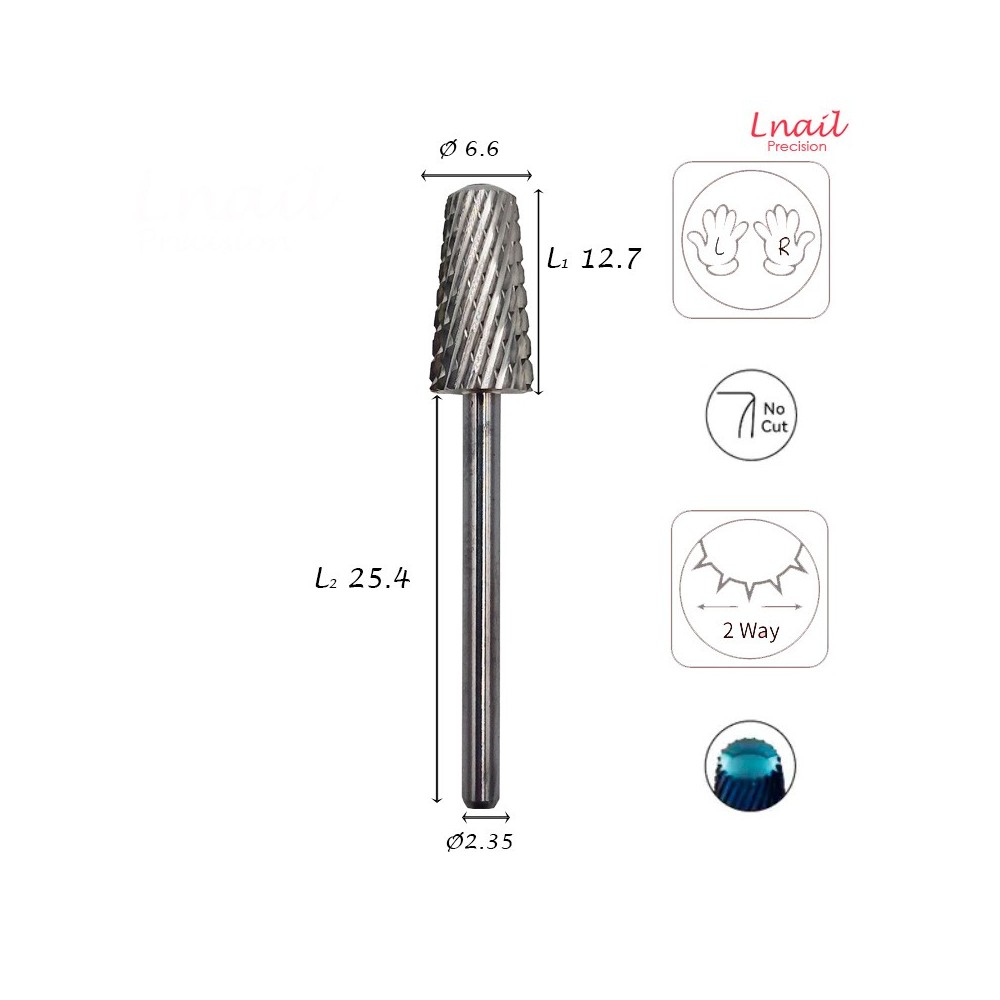 Carbide Cone Bit 6.6mm Coarse Cross Cut WL 12.7mm L/R