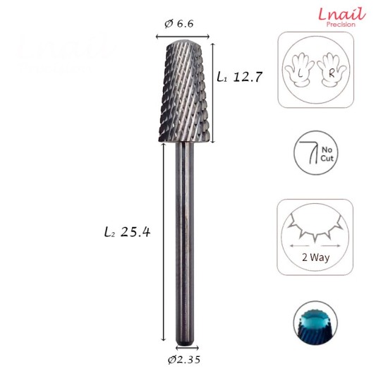 Carbide Cone Bit 6.6mm Medium Cross Cut WL 12.7mm L/R