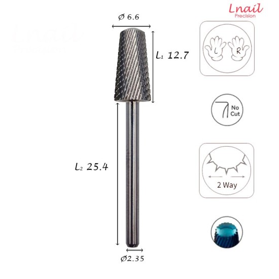 Carbide Cone Bit 6.6mm Fine Cross Cut WL 12.7mm L/R