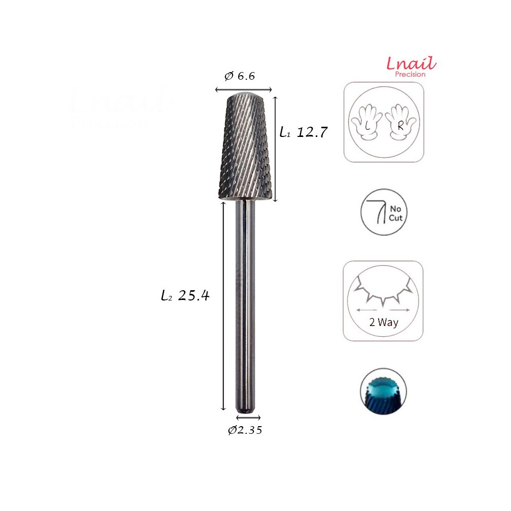 Fresa Cono 6,6mm Fina Corte Cruzado LT 12,7mm L/R