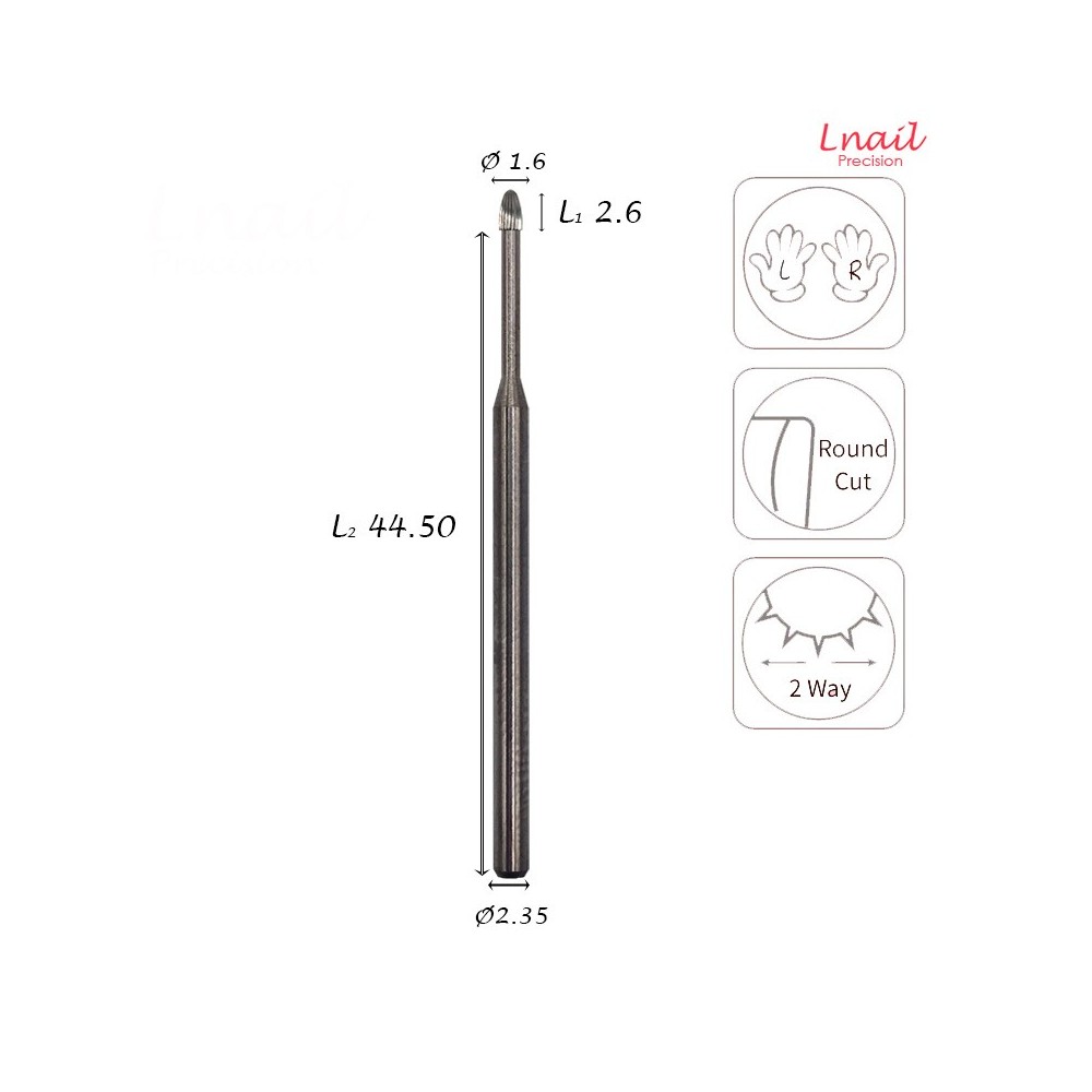Fresa Mais 1,6mm Grossa Taglio Longitudinale LL 2,6mm L/R