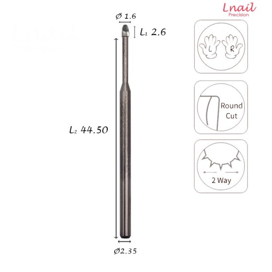 Hartmetall Mais 1,6 mm Mittel Längsverzahnung AL 2,6 mm L/R