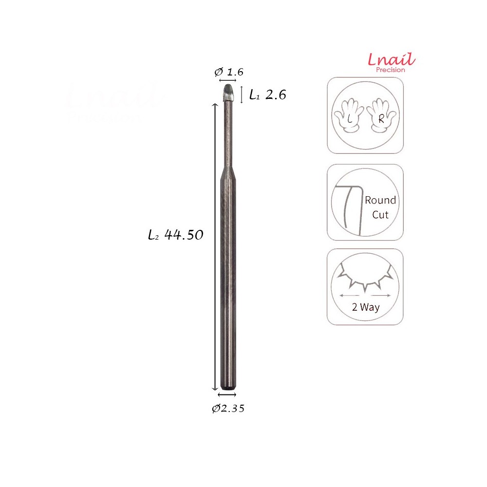 Carbide Corn Bit 1.6mm Medium Straight Cut WL 2.6mm L/R