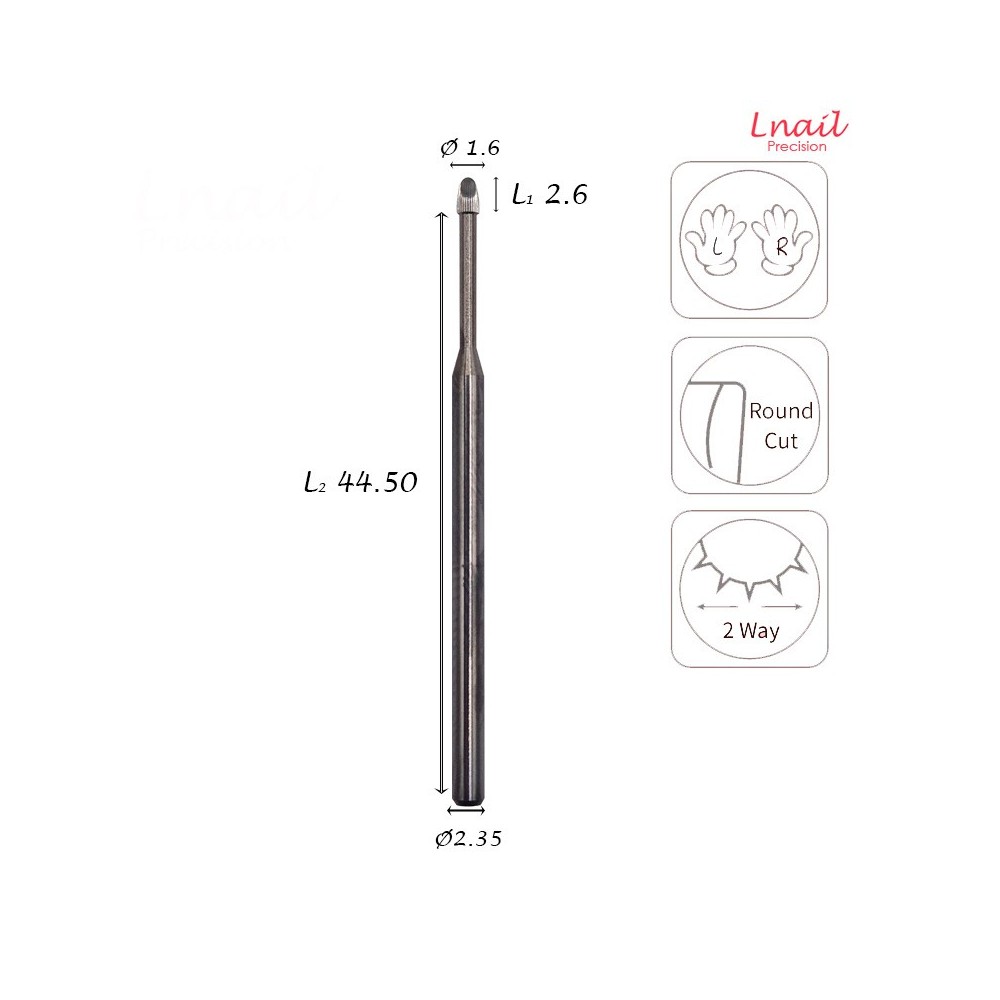 Carbide Corn Bit 1.6mm Fine Straight Cut WL 2.6mm L/R