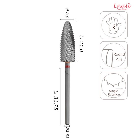 Carbide Flame Bit 8.0mm Fine Cross Cut WL 21.0mm
