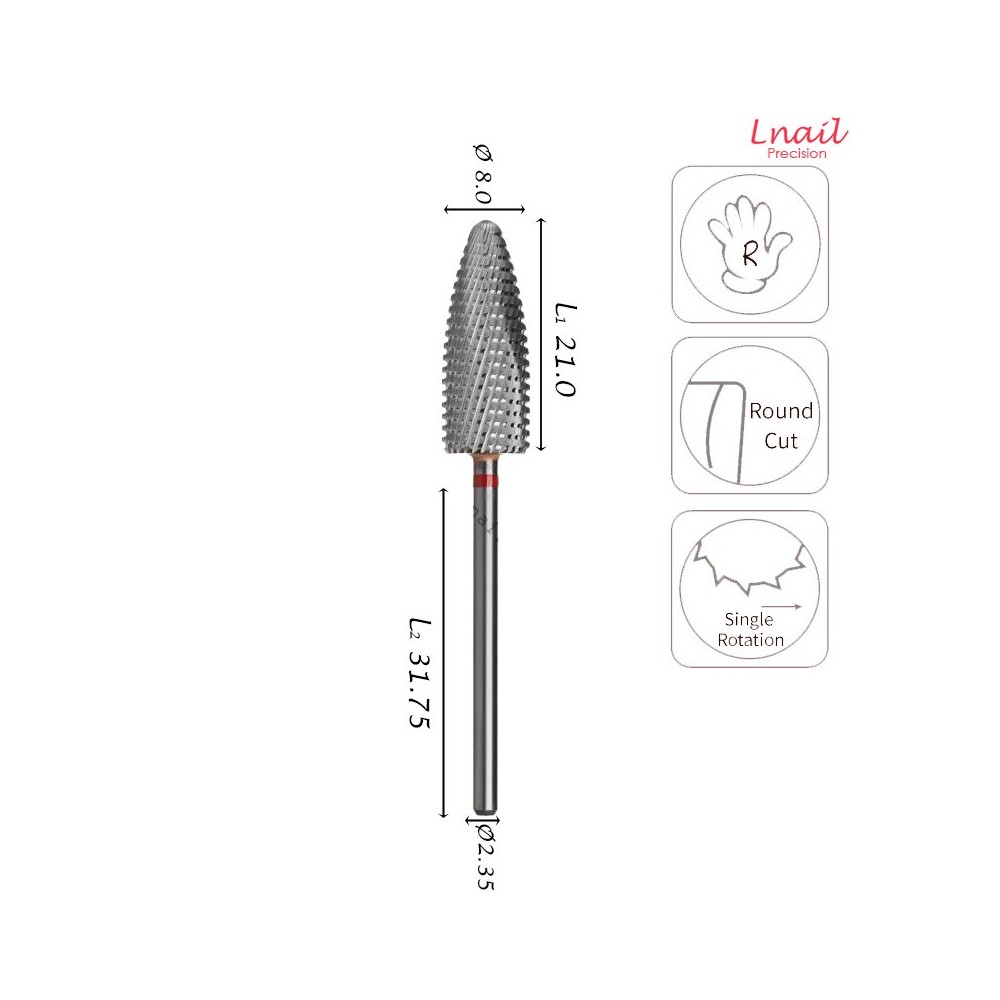 Carbide Flame Bit 8.0mm Fine Cross Cut WL 21.0mm