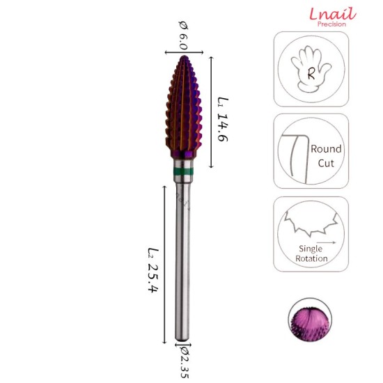 Фреза Пламя 6,0мм Крупная DLC продольная РЧ 14,6мм