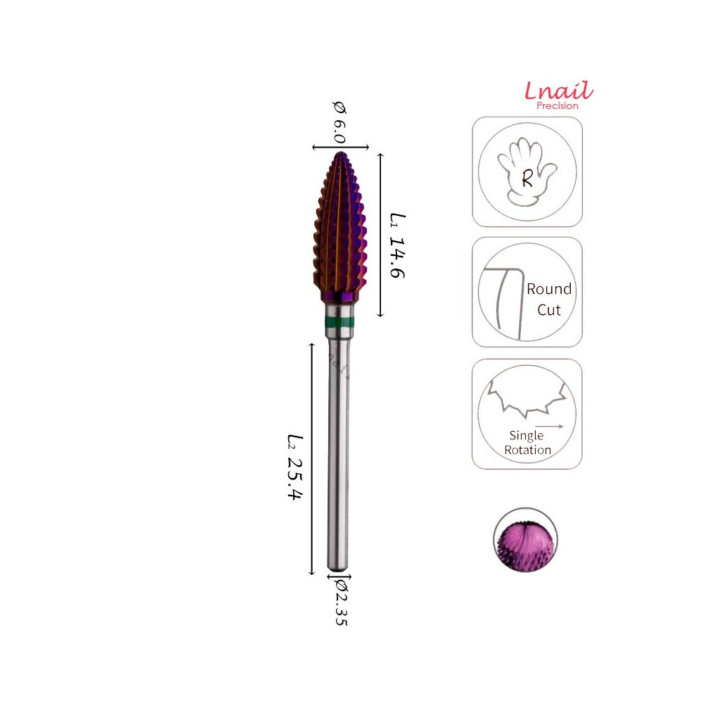Carbide Flame Bit 6.0mm Coarse DLC Long Cut WL 14.6mm