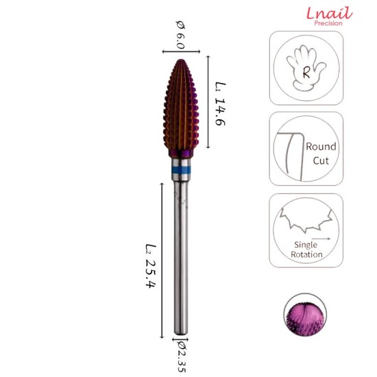 Фреза Пламя 6,0мм Средняя DLC продольная РЧ 14,6мм