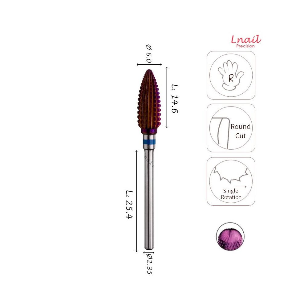 Фреза Пламя 6,0мм Средняя DLC продольная РЧ 14,6мм