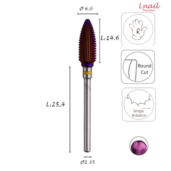 Hartmetall Flamme 6,0 mm Extra Fein DLC Längsverzahnung AL 14,6 mm