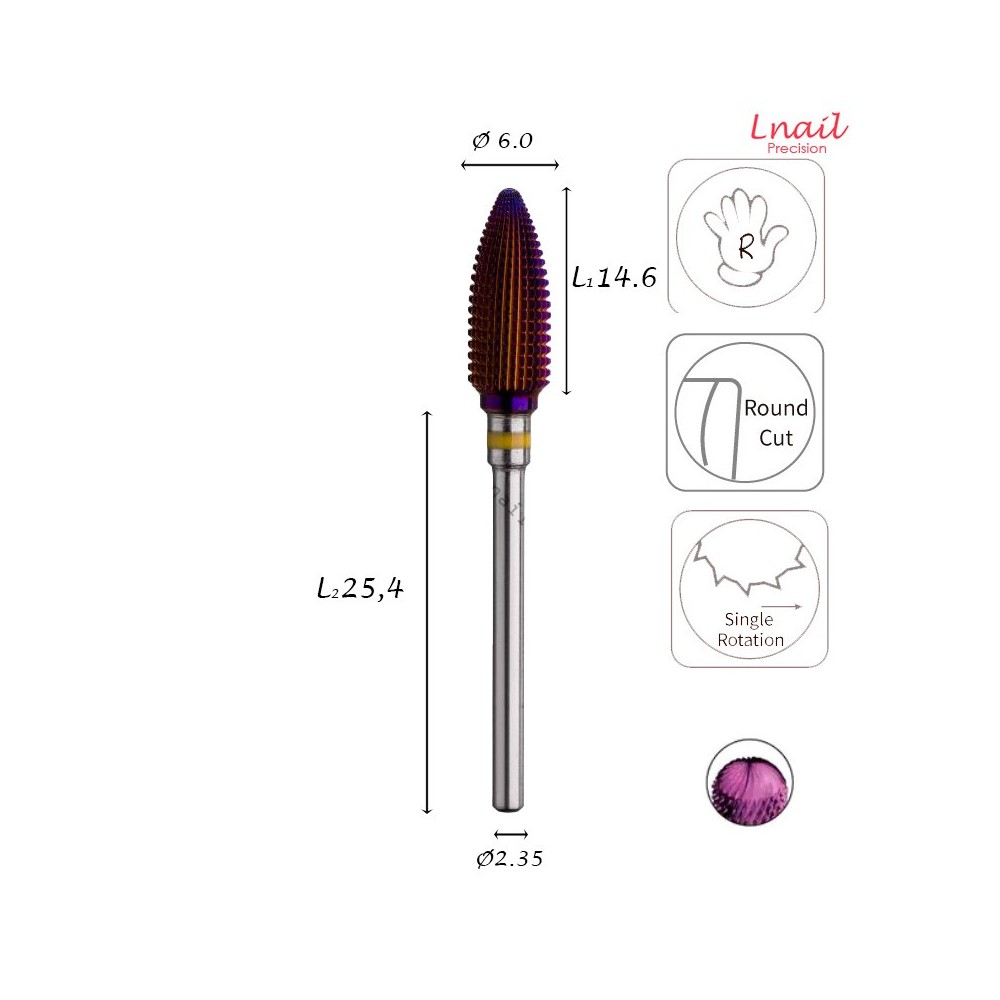 Hartmetall Flamme 6,0 mm Extra Fein DLC Längsverzahnung AL 14,6 mm