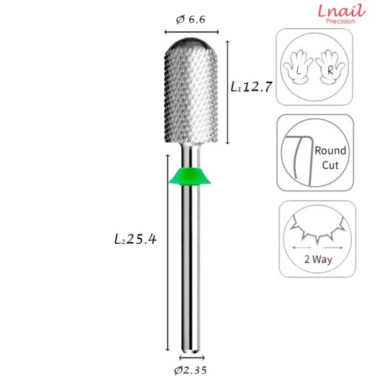 Fresa Cilindro 6,6mm Grossa Taglio Incrociato LL 12,7mm L/R