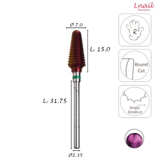 Fresa Cono 7,0mm Gruesa DLC Corte Longitudinal LT 15,0mm