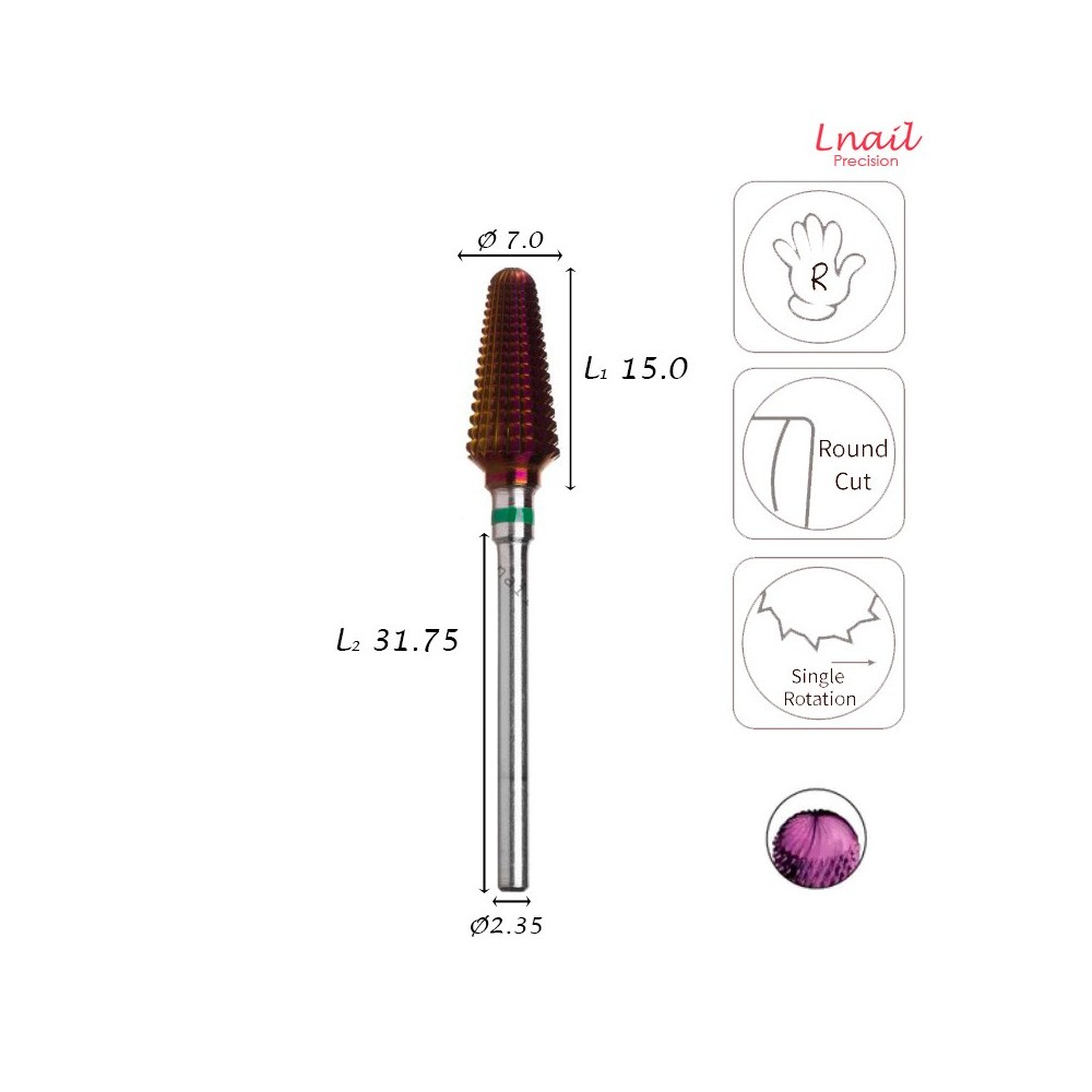 Fresa Cono 7,0mm Gruesa DLC Corte Longitudinal LT 15,0mm