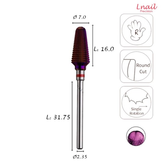 Fresa Cono 7,0mm Fine DLC Taglio Longitudinale LL 15,0mm