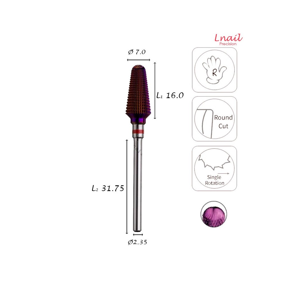 Fresa Cono 7,0mm Fine DLC Taglio Longitudinale LL 15,0mm