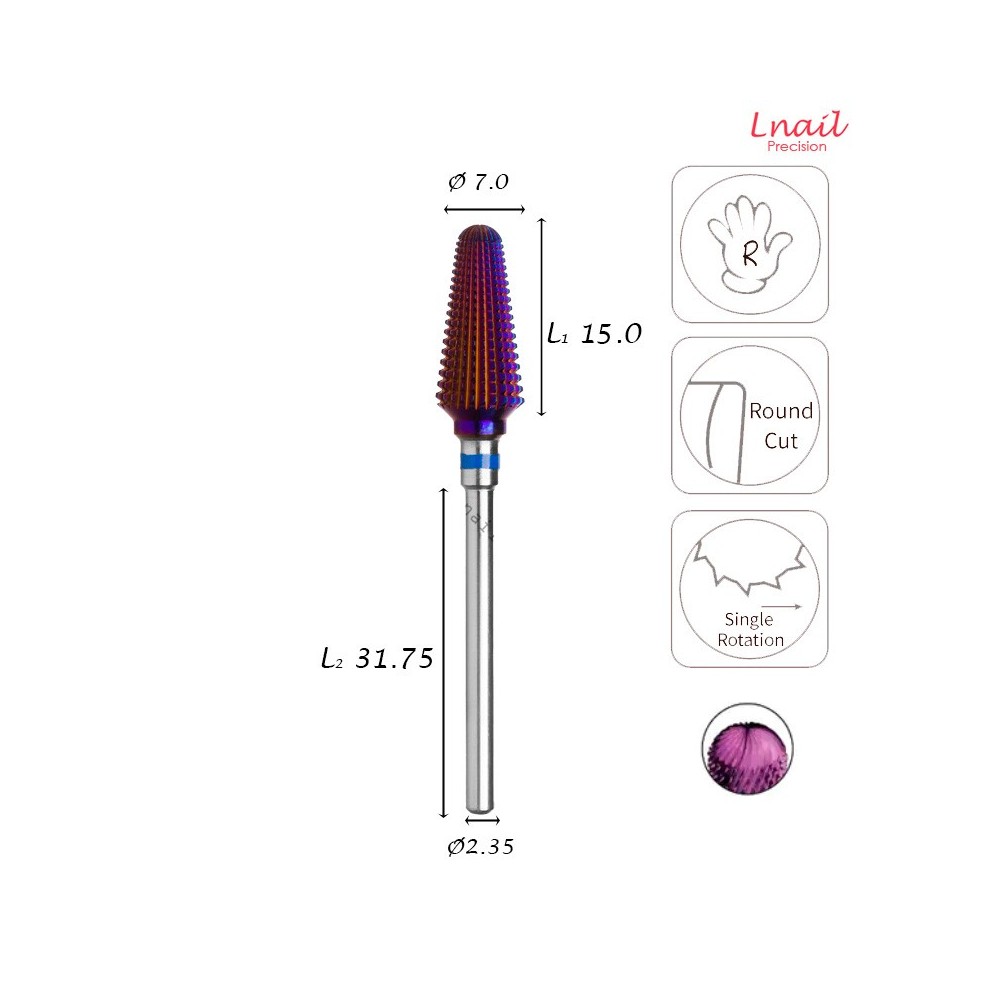 Fresa Cono 7,0mm Media DLC Corte Longitudinal LT 15,0mm