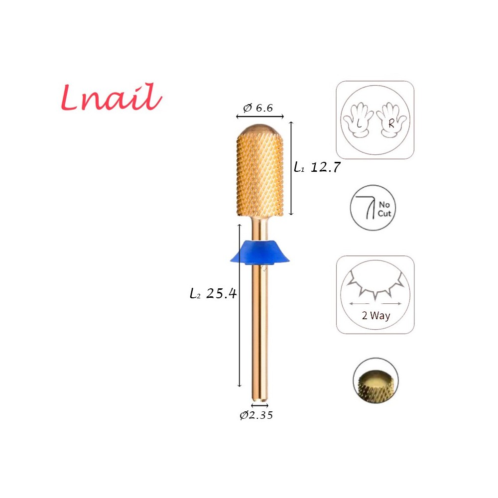 Carbide Bit Cylinder 6.6mm Medium Gold Cross Cut WL 12.7mm L/R