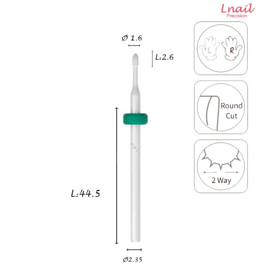 Fresa Cutícula Maíz 1.6mm Gruesa Corte Cruzado LT 2.6mm L/R