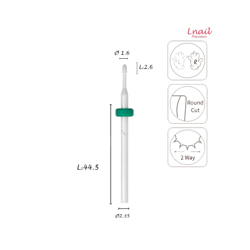 Fresa Cutícula Maíz 1.6mm Gruesa Corte Cruzado LT 2.6mm L/R