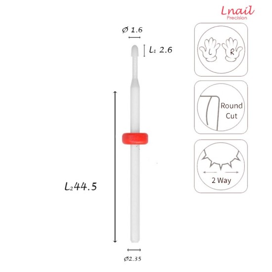 Fresa Cutícula Maíz 1.6mm Fina Corte Cruzado LT 2.6mm L/R