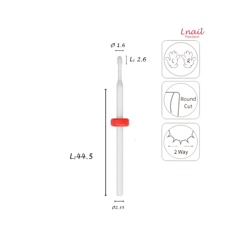 Fresa Cuticole Mais 1.6mm Fine Taglio Incrociato LL 2.6mm L/R